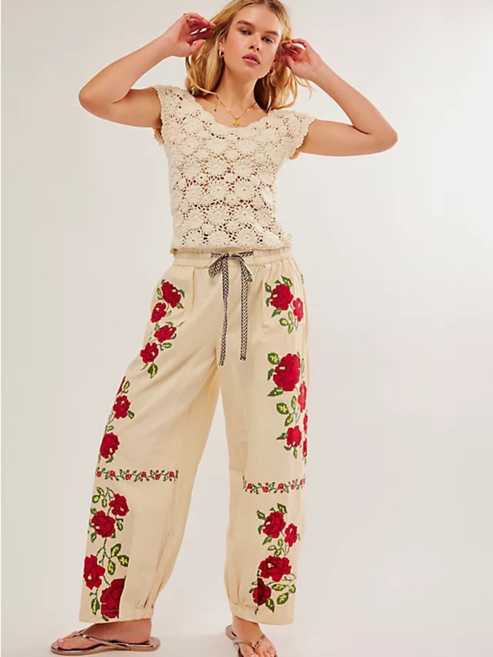 FREE PEOPLE Rosalia Embroidered Pants